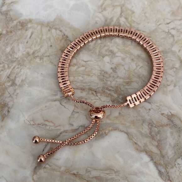 NWOT Rose Gold Tone Purple Stones Adjustable Bracelet - Picture 3 of 5